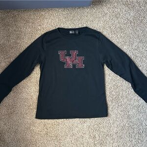 W Black & Red Rhinestone UH Houston Cougars Long Sleeve Size S | A16